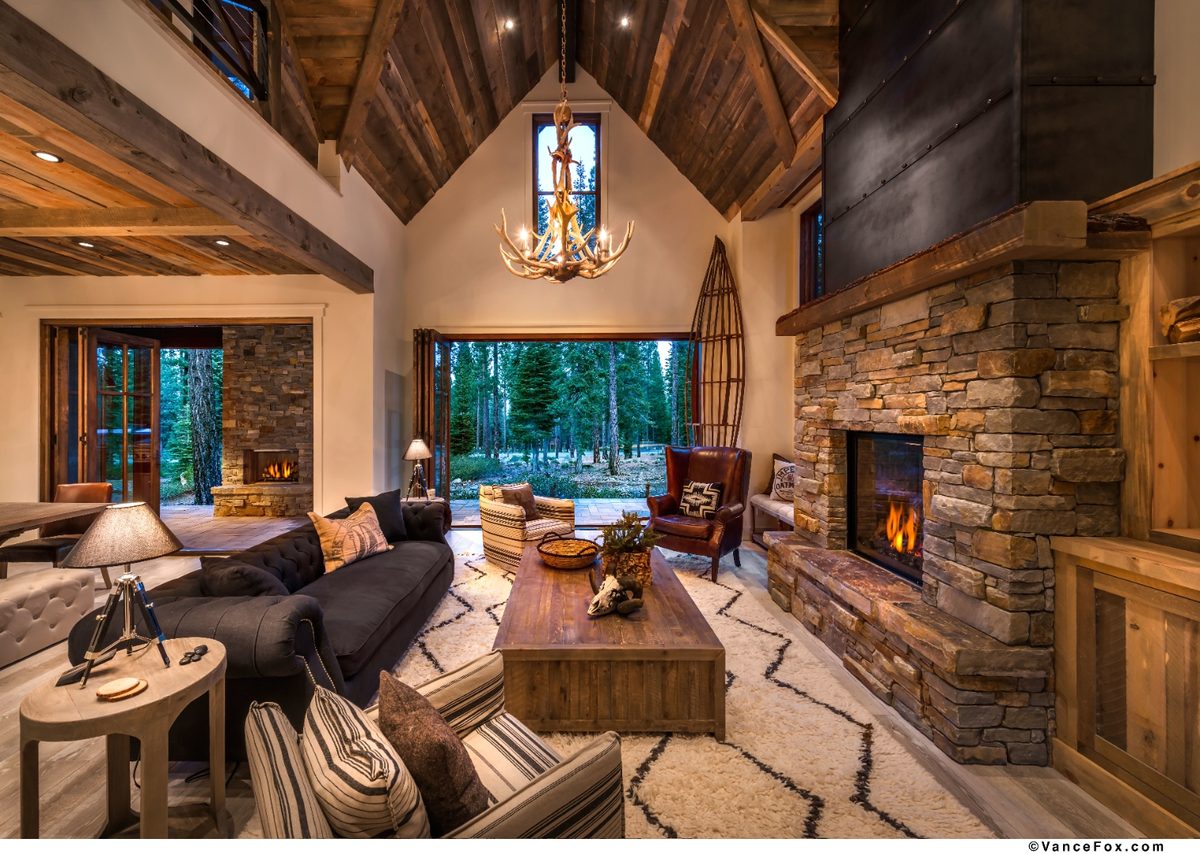 Lodge-style custom home interior in Truckee, California